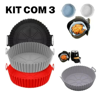 Kit com 3 Formas De silicone Antiaderente Air fryer